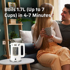 Epsilon 1.7L Glass Electric Kettle – Hot Water Tea Kettle with LED Light, Stainless Steel & Borosilicate Glass, Auto Shut-Off, BPA-Free Electric Teapot, 1500W Fast Boil, Cool Touch