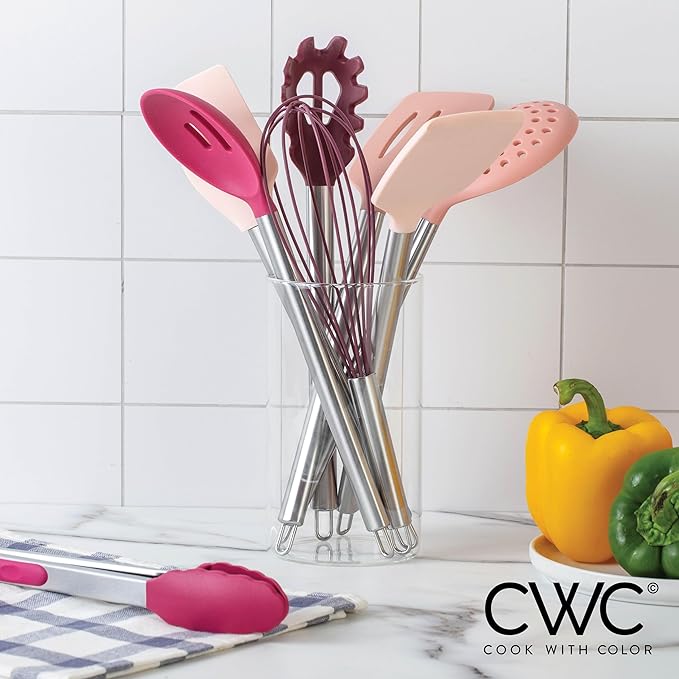 COOK WITH COLOR Silicone Cooking Utensils, Kitchen Utensil Set, Easy to Clean Silicone Kitchen Utensils, Cooking Utensils for Nonstick Cookware, Kitchen Gadgets Set, 10 Pieces, Rose
