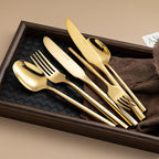 Gold Silverware Set with Steak Knives,Zerophilo Flatware Set with Hexagon Handle 24 Pieces 18/0 Stainless Steel Mirror Polished Cutlery Set for 4,Dishwasher Safe