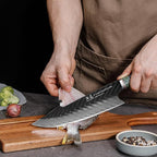 SHANGDAO Damascus Chef Knife 8 Inch,67 Layers Alloy Steel Professional Kitchen Knives with Leather Sheath, Hand Forged Resin & Wood Handle QILIN Series