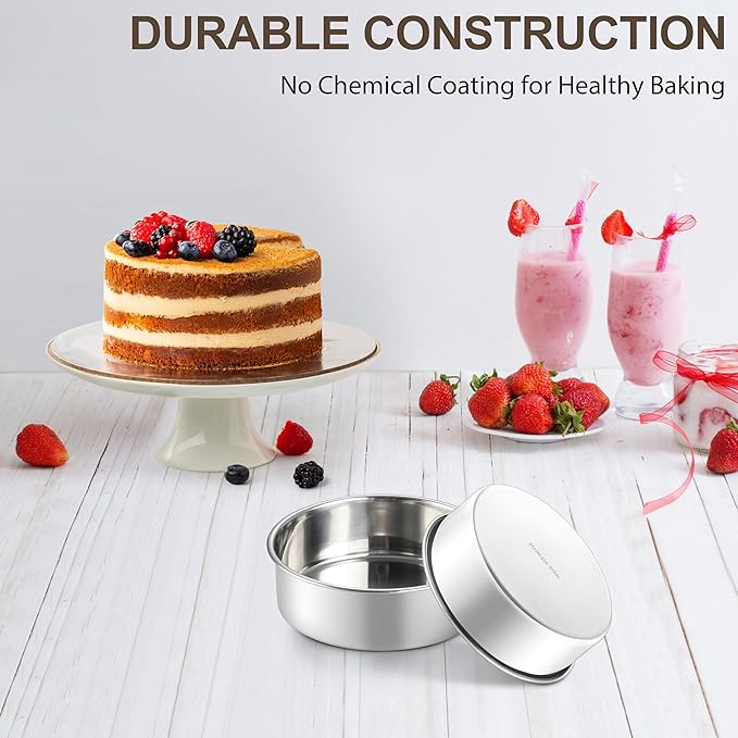 Homikit 6 Inch Cake Pan Set of 2, Stainless Steel Round Cake Pans, 2” Deep Small Nonstick Layer Cake Tins Baking Pan for Wedding Birthday Baby Shower Party, Mirror Finish & Dishwasher Safe