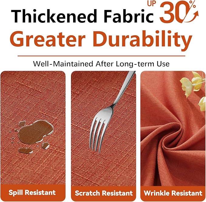 Laolitou Fall Tablecloth Rectangle Linen Waterproof Textured Burnt Orange Table Cloth, Washable Wrinkle Free Spill Proof Fabric Tablecloths for Thanksgiving Dining Table Kitchen Holiday, 60x120 Inch