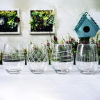 Set of 4 Etched Stemless Wine Glasses - Wine Tumbler Drinking Glass Cups - Kitchen Water Glasses Gift Cup Sets - Lowball Cocktail Glasses for Wedding Anniversary Drink