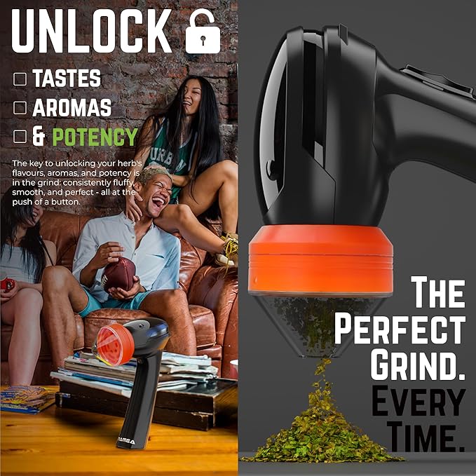 Mamba Lite 0.75g Orange All Plastic Head USB Electric Herb Grinder. Small Portable Herbal Machine & Spice Mill for the Kitchen