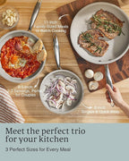 KITEXPERT Non Stick Frying Pans, Titanium Ceramic Skillet Set for Cooking, 8" 9.5" 11" Non Toxic Ceramic Pans with Stay Cool Handle, PFAS & PTFE & PFOA Free, Dishwasher and Oven Safe, Cream