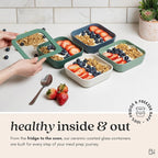 Ceramic Coated Glass Food Storage Container | No PTFE, PFOA, PFAS, and BPA | Reusable Non Toxic Meal Prep Container with Glass Lid | Easy To Store | 6 Cup Rectangle [Pine]