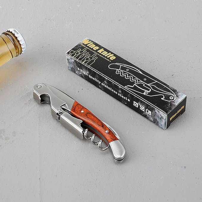 Exquiste Waiter Corkscrew for Bartenders, Professional Wine Opener With Premium Rosewood Handle,Double Hinged Bottle Opener with Serrated Foil Cutter for Sommelier, Bartend