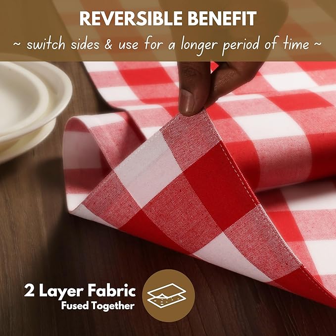 Native Fab Table Runner Buffalo Check Plaid 100% Cotton - 13x102 Inches Kitchen Dining Table Decoration for Indoor Outdoor Farmhouse Home Party Decor - Red and White