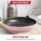 Blue Diamond 8" Nonstick Frying Pan Skillet, Diamond Infused PFAS & PTFE-Free Ceramic Pot, Dishwasher & Oven Safe, Stay Cool Handle, Durable Non Toxic Metal Utensil Safe, Egg & Omelet Pan, Pink