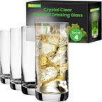 NutriChef 14.2 oz Highball Drinking Glasses Set of 4, Heavy Base Tall Glasses for Water, Liquor, Cocktail | Long Kitchen Glass for Drink and Juice - Clear