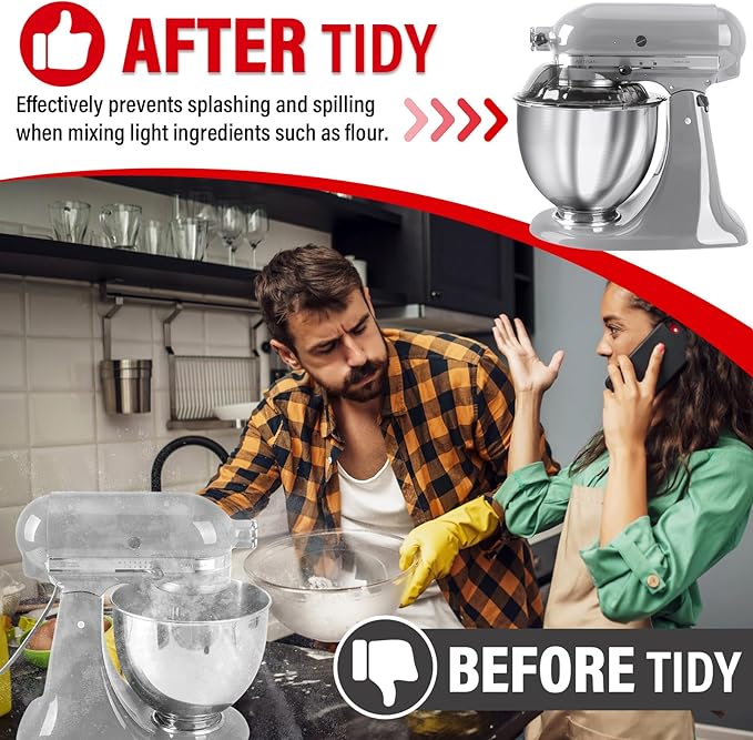 Pouring Shield for KitchenAid Tilt Head 4.5-5 QT (for Stainless Steel Bowls Only), for Kitchen aid Accessories and Attachments, Fully Enclosed Foldable Lid Mixer Bowl Cover, Not For Bowl Lift (Gray)