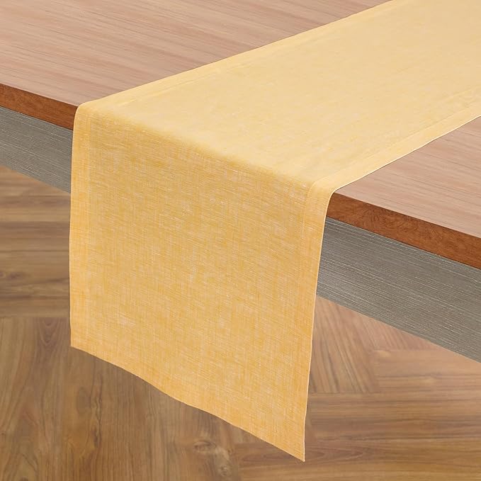 Solino Home Linen Table Runner 90 Inches Long - Athena, 100% Pure Linen Chambray Mustard Yellow Table Runner 14 x 90 Inch for Dining, Summer
