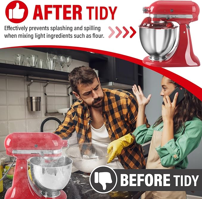 Pouring Shield for KitchenAid Tilt Head 4.5-5 QT (for Stainless Steel Bowls Only), for Kitchen aid Accessories and Attachments, Fully Enclosed Foldable Lid Mixer Bowl Cover, Not For Bowl Lift (Red)