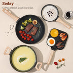 17 Pcs Pots and Pans Set Non Stick Kitchen Cookware Sets Nonstick Induction Cookware Non-toxic Black Granite Cooking Tools with Stay-Cool Handles, Pot Protectors (PFOS/PFOA Free)