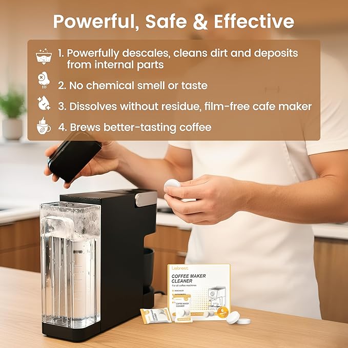 6 Count Coffee Maker Cleaner & Descaler Tablets, Effective Cleaning Coffee Pot Cleaner Tablets, Compatible with Nespresso, Breville, Keurig, Ninja, Delonghi, Miele