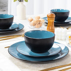 Plates and Bowls Sets for 4 - CJDC-QUELO 12-Piece Stoneware Dinnerware Sets, Ceramic Dishware Set for Indoor Kitchen Use and Formal Dining, Chip and Scratch Resistant Microwave Dishwasher Safe