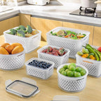 6 PCS Large Fruit Containers for Fridge - Leakproof Food Storage Containers with Removable Colander - Dishwasher & Microwave Safe Produce Containers Keep Fruits, Vegetables, Berry, Meat Fresh longer