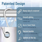 12 Decorative Metal Shower Curtain Hooks, S-Shaped Hooks with Anti-Fall System, Rust-Proof Shower Rings with Safety Buckle, Fits Rods Up to 1-Inch Diameter (S, White)