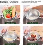 Premium Stainless Steel Colander for Kitchen, Food Strainer Basket with Handle and Solid Ring Base for Fruits Vegetables Rice and Pasta, Dishwasher Safe (3QT+5QT)