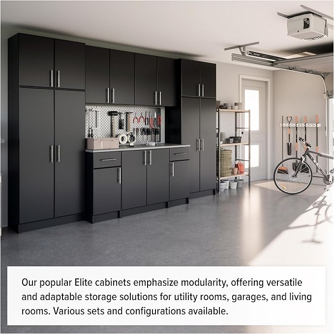Prepac Elite 24" Storage Cabinet, Black Storage Cabinet, Bathroom Cabinet, Pantry Cabinet with 3 Shelves 16" D x 24" W x 65" H, BES-2464