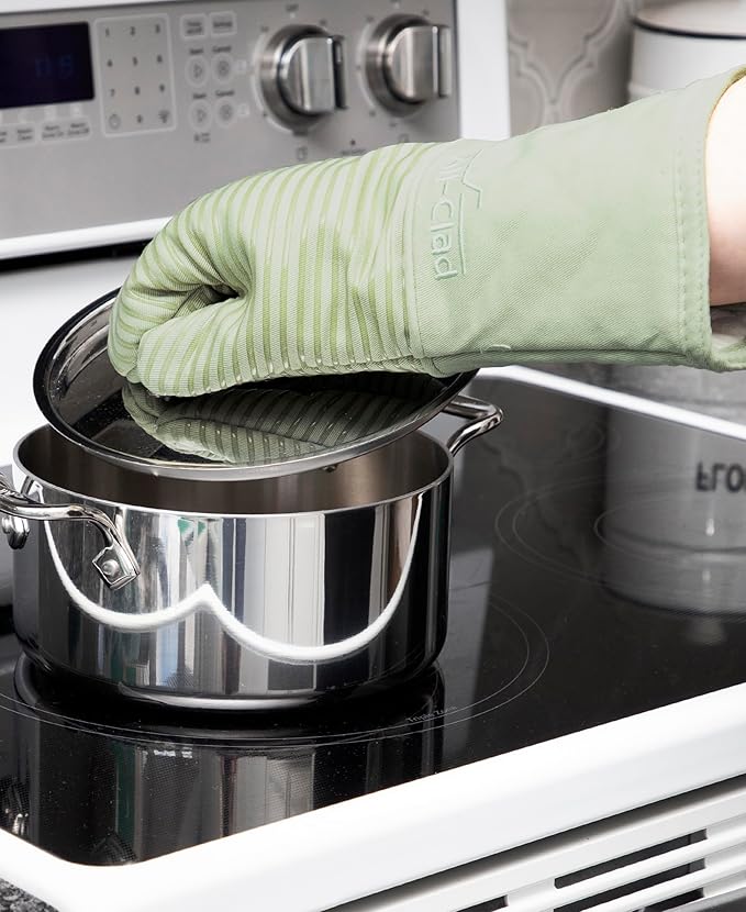 All-Clad Silicone Oven Mitts: Heat Resistant up to 500 Degrees - 100% Cotton & Silicone, 14"x7" Oven Mitt for Kitchen and Barbeque, 2-Pack, Fennel