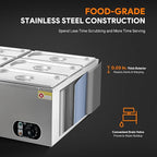 WILPREP Commercial Food Warmer with Six 1/3 Pans, 1500W Countertop Electric Warmer, 86-185°F Adjustable Temp Control & Over-Temp Protection, Stainless Steel Buffet Bain Marie