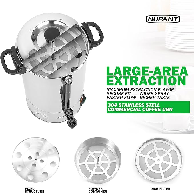 Commercial Coffee Urn 50 Cup/8L Coffee Dispenser with Upgraded Percolator, 304 Stainless Steel Hot Water Urn Beverage Dispenser with Keep Warm Mode, Large Coffee Maker for Catering Party