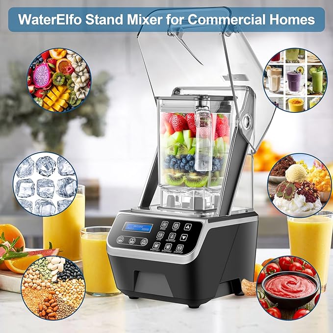 Commercial Blender 2200W 2.1QT 68OZ Quiet Blender Brushless Motors Commercial Smoothies, Frozen Drinks,Self-Cleaning，Electric Countertop Blenders Heavy-Duty,Silver Grey
