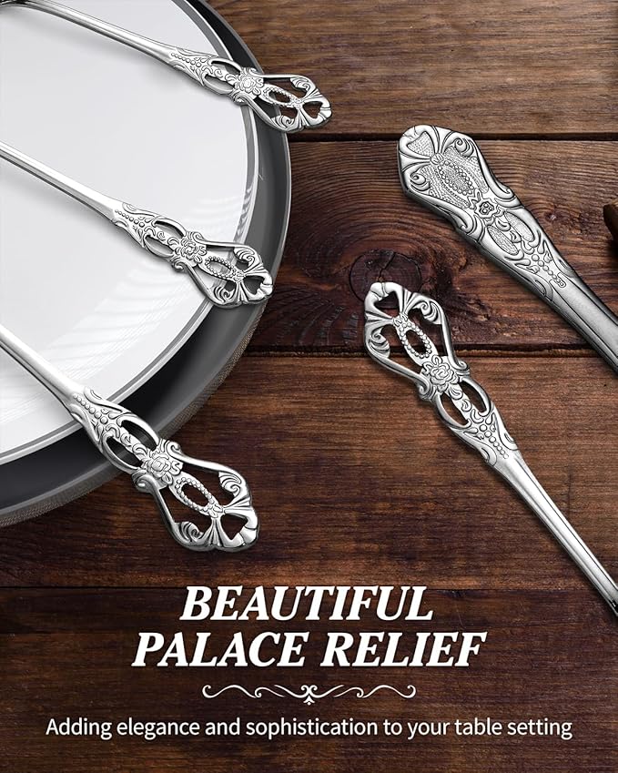 24 Pieces Silverware Set for 4, Retro Royal Flatware Set with Steak Knives, Gorgeous Stainless Steel Cutlery Utensil Set Include Forks Spoons and Knives, Mirror Finish,Dishwasher Safe