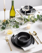 TheTerra Ceramic Dinnerware Sets for 4, 12 Pieces Porcelain Lightweight Plates and Bowls Sets, Scratch Resistant Dish Set, Oven & Microwave & Dishwasher Safe, Black