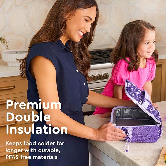 Bentgo Kids Lunch Bag - Durable, Double-Insulated Lunch Bag for Kids 3+; Holds Lunch Box, Water Bottle, & Snacks; Easy-Clean Water-Resistant Fabric & Multiple Zippered Pockets (Unicorn)