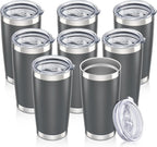 20 oz Tumbler with Lid Stainless Steel Insulated Tumblers Bulk Double Wall Vacuum Cups Powder Coated Travel Mug Keep Drink Cold and Hot, Grey, 8 Pack