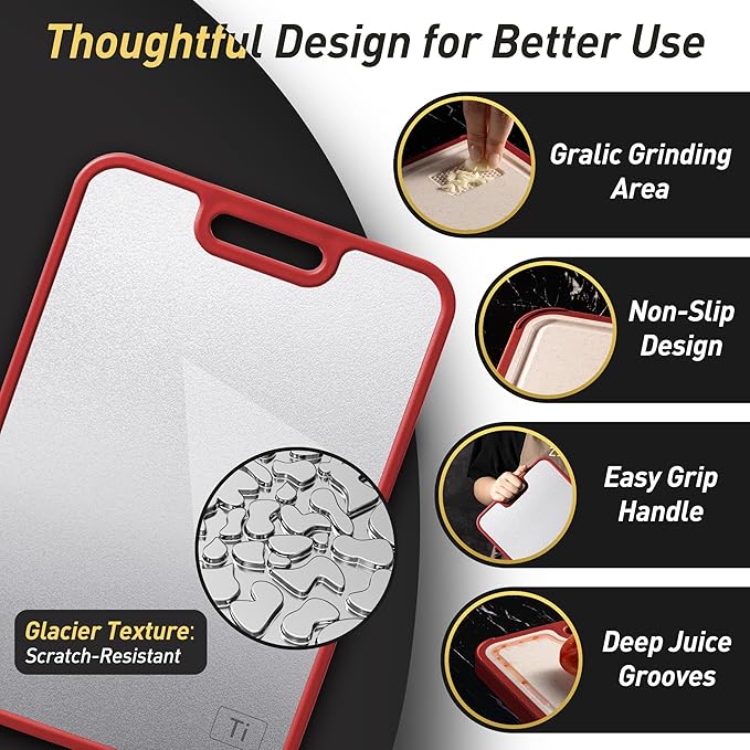 2 in 1 Pure Titanium Cutting Boards for Kitchen Chopping Board with Handle Large Big Small Kitchen Meat Butcher Block Not Stainless Steel Wood Bamboo Glass Rubber Plastic Silicone Acrylic Teak Sink