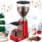 Huanyu Flat Burr Coffee Grinder with 19 Grinding Settings Bulk Electric Coffee Bean Grinder Adjustable Large Capacity 35oz Red