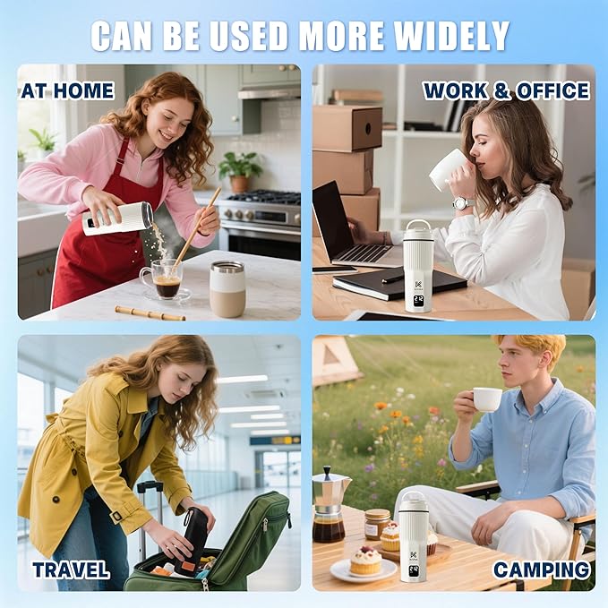 KIVRA Travel Kettle-316 Stainless Steel Portable kettle, 450mL Portable Water Boiler with 6 Temperature Control, Auto Shut Off & Boil Dry Protection, Small Electric Kettle for Global Use (100-240V)