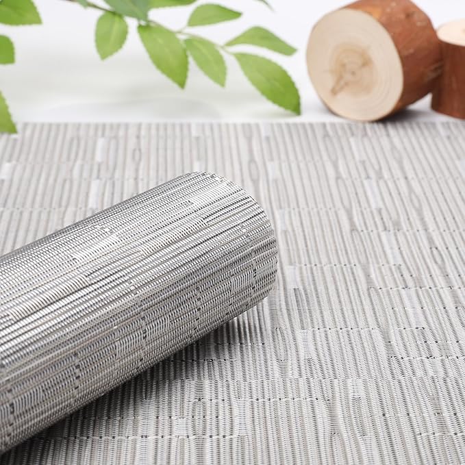 Myir JUN Placemats Set of 8, Vinyl Woven Placemats Place Mats Indoor Set of 8 Washable Table Mats Non-Slip Place mats for Dining Table (Silver, Set of 8)