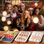 Extra Large Serving Tray Melamine Plastic for Party Supplies, 17" x 8.6" Platters for Serving Food, 3 pcs White Reusable Tray for Veggie, Snack, Fruit, Cookies, Desserts in Kitchen/Pantry Organization