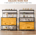 SUPERJARE Bakers Rack with Power Outlets, Microwave Stand, 39.4 X 14.3 Inch Larger Desktop, Kitchen Storage Rack with Adjustable Middle Shelf, 6 S-Shaped Hooks, Coffee Bar Stand, Grey