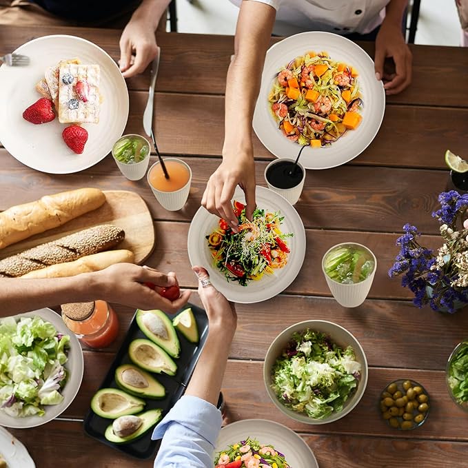 Wheat Straw Dishes Set for 8, Dinnerware Sets 32 piece, Unbreakable Plates, Bowls, Cups Sets for Kitchen Parties Camping RV - Beige