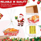 100 Sets Christmas Paper Loaf Pans Mini Disposable Baking Bread Pans with 100 Pcs Clear Bread Bags with Ties Rectangle Loaf Molds for Cake Oven Baker(5.9 x 2.6 x 2 Inches)