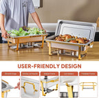 WILPREP Chafing Dish for Buffet, 9 qt Chafer and Buffet Warmer Set with Full Size Food Pan & Foldable Frame, Food Grade Stainless Steel Food Warmer for Parties Buffets Banquets Dinners, Gold & Silver