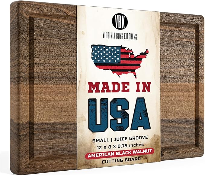 Made in USA Walnut Cutting Board by Virginia Boys Kitchens - Butcher Block made from Sustainable Hardwood (8x12)