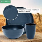 Wheat Straw Dinnerware Sets for 4 - GreenChoice Lightweight & Unbreakable Dishes Microwave & Dishwasher Safe Perfect for Camping, Picnic, RV, Dorm Plates, Cups and Bowls (Blue)