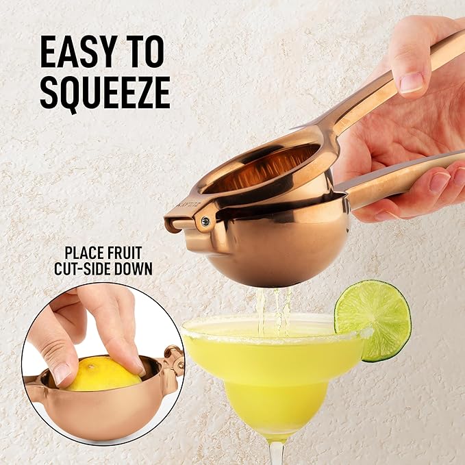 Zulay Kitchen Lemon Squeezer Stainless Steel - Premium Quality, Heavy Duty Solid Metal Squeezer Bowl - Large Manual Citrus Press Juicer and Lime Squeezer Stainless Steel - Rose Gold