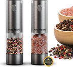 Pure Nature Electric Rechargeable Salt and Pepper Grinder Set with tray: Premium quality with upgraded larger capacity and LED Lights, 5 Adjustable Coarseness, Refillable, Type-C Fast Charging.