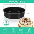 P&P CHEF 8 Inch Cake Pan Set of 3, Non-Stick Round Cake Pans Tins for Tier Smash Cakes, Baking Pans Set & Essential Bakeware, Stainless Steel Core & Leak-Proof