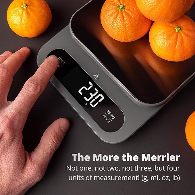 Greater Goods High Capacity Kitchen Scale, 10kg/22lb Capacity Food Scale for Bulk Cooking & Baking, Touch Controls, Hi-Def LCD, Stainless Steel Platform, Precise to 1g