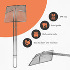 Wire Mesh Strainer with Long Handle | 4-Pack | 6.5" Square Frying Spoon | Stainless Steel | Cooking Oil Strainer for Deep Fryer & Professional Restaurant Use | Commercial Grease Skimmer