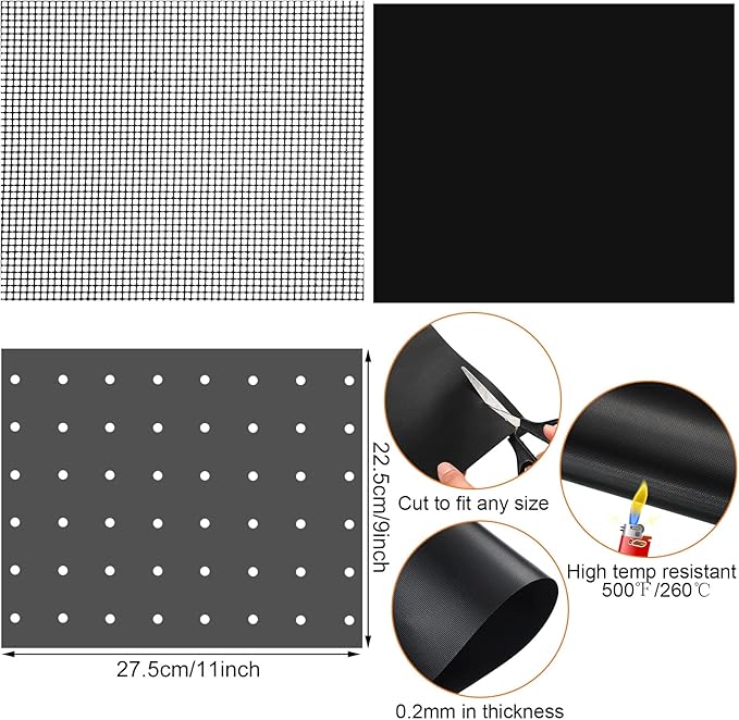 6 Pack Reusable Liners for Toaster Oven Non Stick Fryer Mat Air Fryer Oven Liners Easy Clean Toaster Mat Compatible with Cuisinart, Ninja, Kalorik Microwave(9 x 11 Inch)