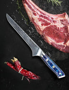 7 inch Fillet Knife, VG10 Damascus Steel Fish Boning Knife with Resin Handle - Xuan Series (Sapphire Blue)